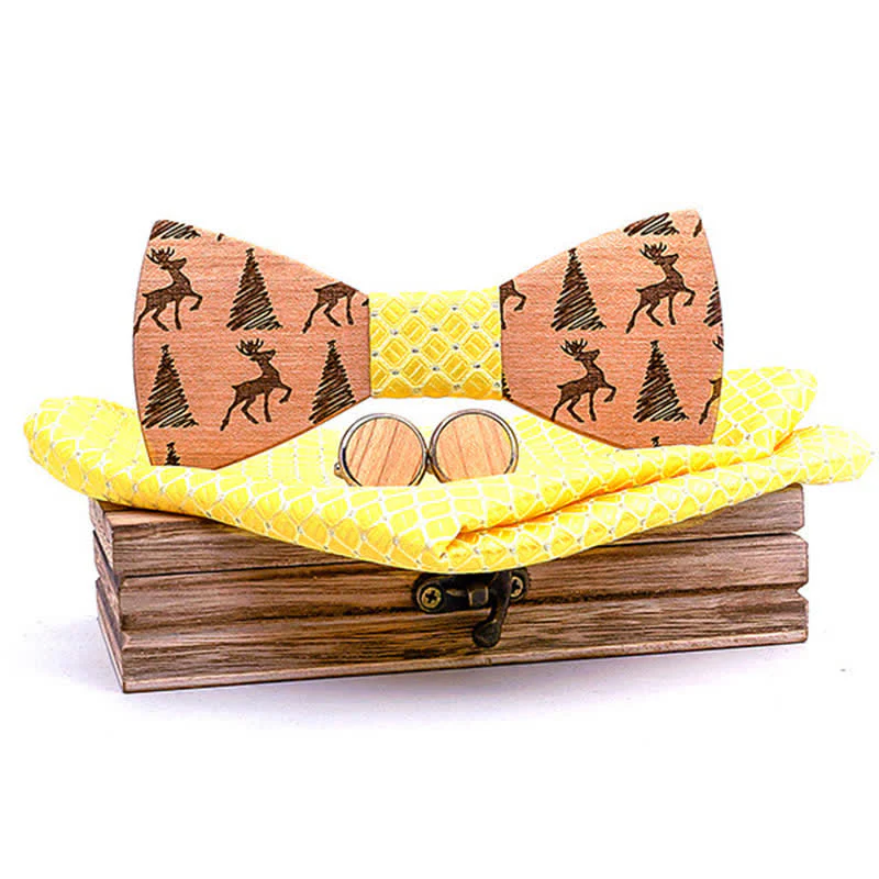 3Pcs Men's Christmas Tree Deer Pattern Wooden Bow Tie Set - Image 10