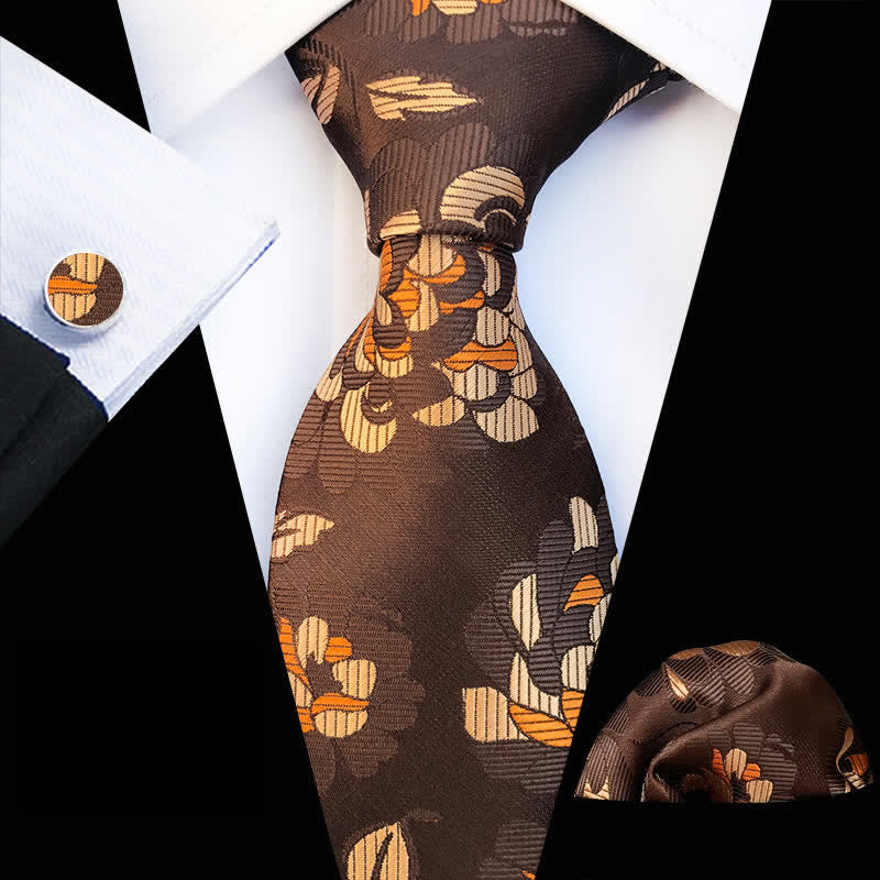 3Pcs Men's Chrysanthemum Floral Necktie Set - Image 3