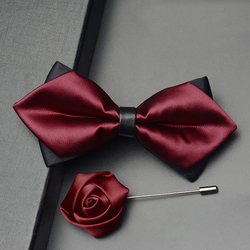 3Pcs Men's Classic Double Layered Pointed Bow Tie Set - Image 3