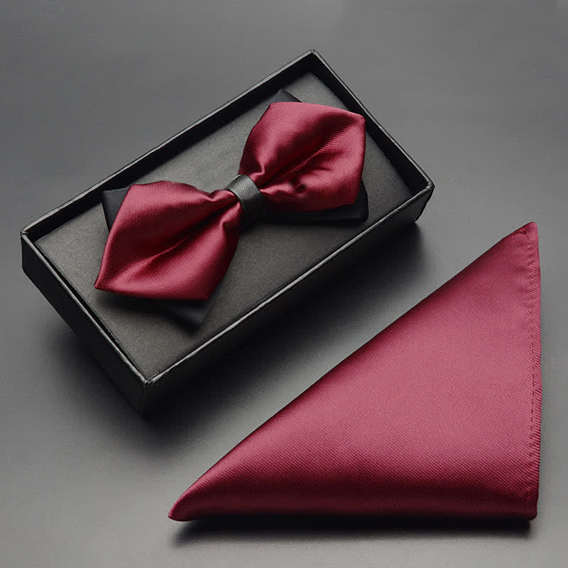 3Pcs Men's Classic Double Layered Pointed Bow Tie Set - Image 4
