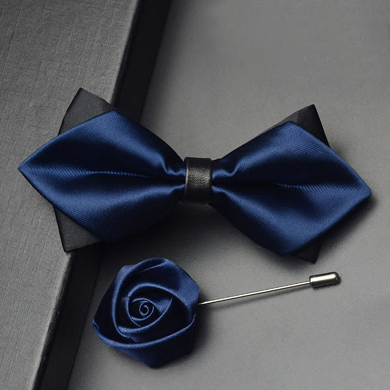 3Pcs Men's Classic Double Layered Pointed Bow Tie Set - Image 7