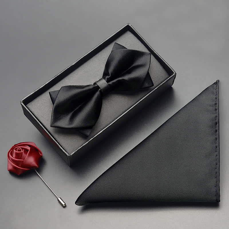 3Pcs Men's Classic Double Layered Pointed Bow Tie Set - Image 9