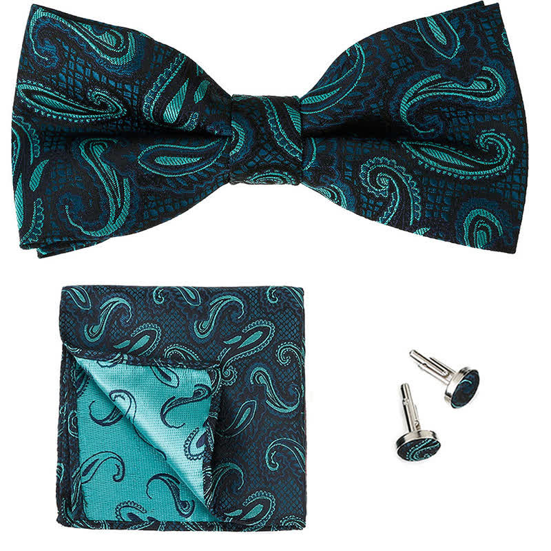 3Pcs Men's Classic Paisley Pocket Square Bow Tie Set - Image 5