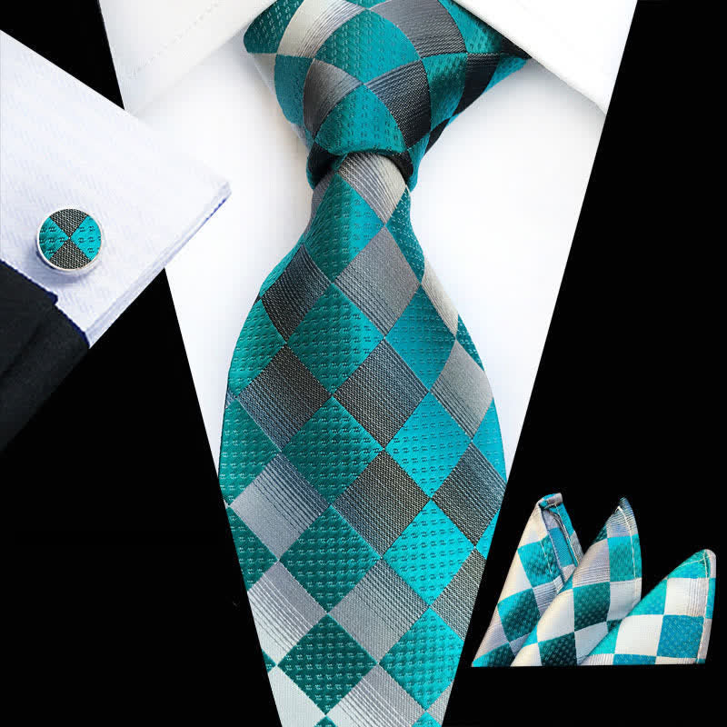 3Pcs Men's Contrast Color Checkerboard Necktie Set - Image 3