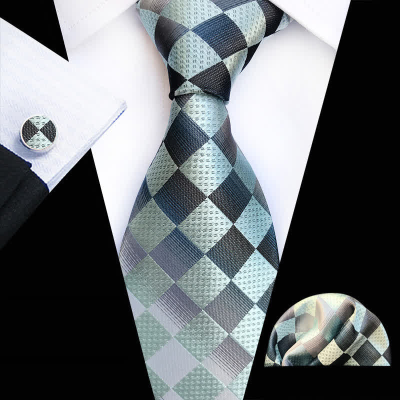 3Pcs Men's Contrast Color Checkerboard Necktie Set - Image 4