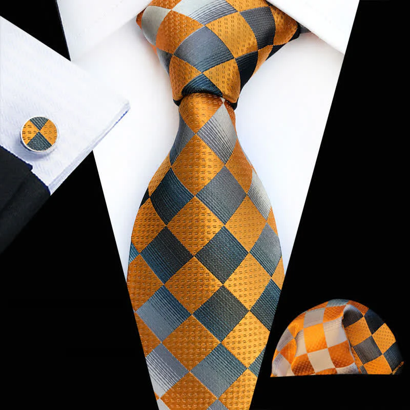 3Pcs Men's Contrast Color Checkerboard Necktie Set - Image 5