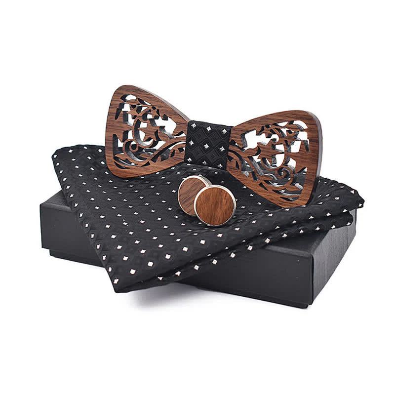 3Pcs Men's Creative Hollow Star Wooden Bow Tie Set - Image 4