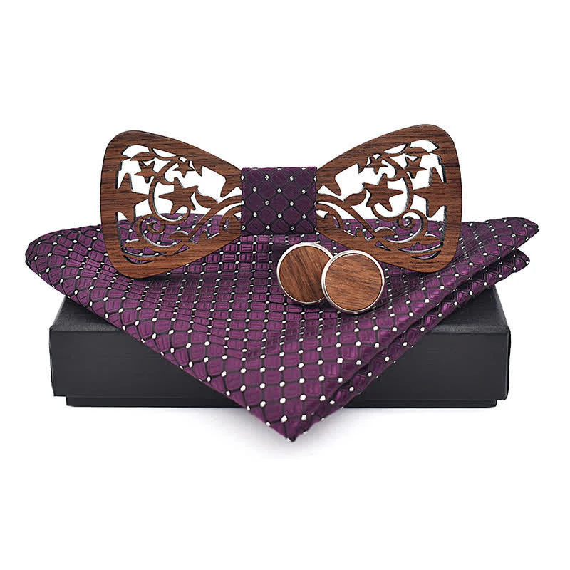3Pcs Men's Creative Hollow Star Wooden Bow Tie Set - Image 7