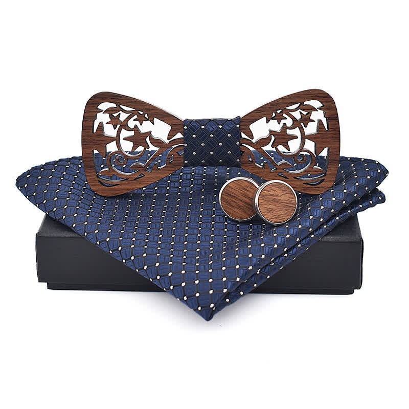 3Pcs Men's Creative Hollow Star Wooden Bow Tie Set - Image 9