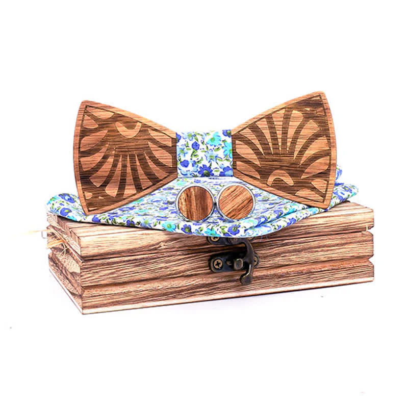 3Pcs Men's Dandelion Carved Solid Wooden Bow Tie Set - Image 10