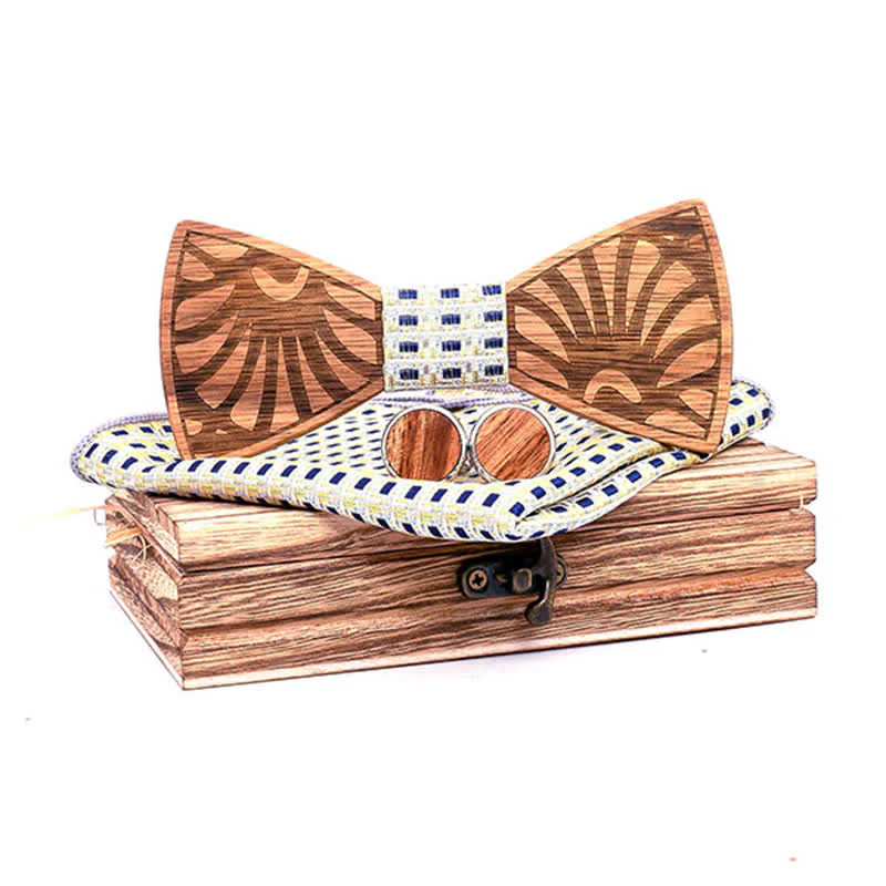 3Pcs Men's Dandelion Carved Solid Wooden Bow Tie Set - Image 11