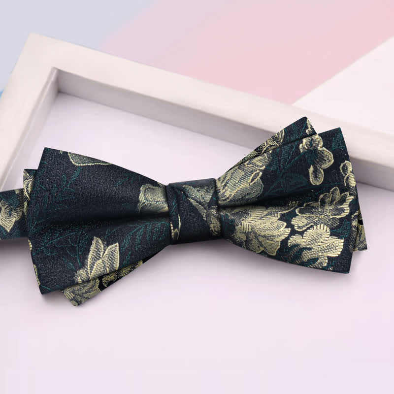 3Pcs Men's Dark Green Flower BowTie Necktie Set - Image 4