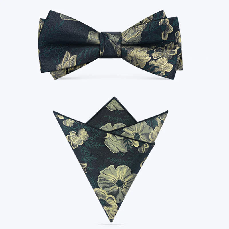 3Pcs Men's Dark Green Flower BowTie Necktie Set - Image 7