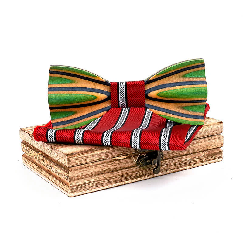 2Pcs Men's Dazzling Laser Engraving Wooden Bow Tie Set - Image 11