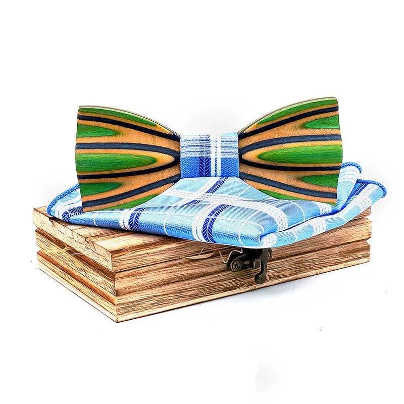 2Pcs Men's Dazzling Laser Engraving Wooden Bow Tie Set - Image 12