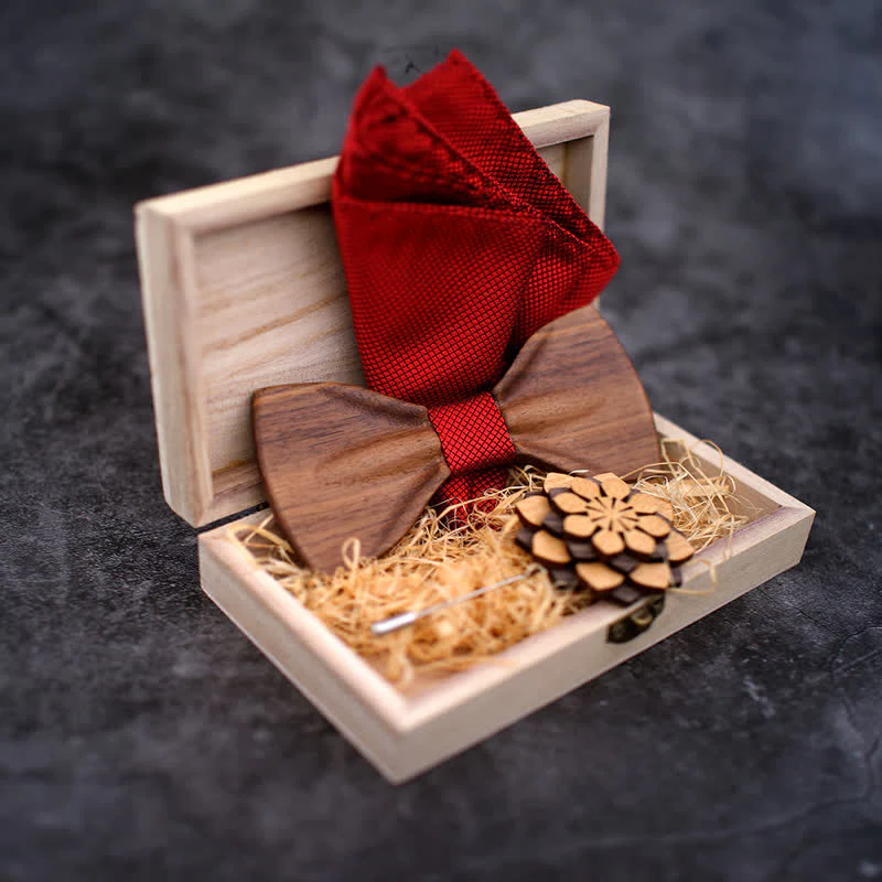 3Pcs Men's Decorative Natural Wooden Bow Tie Set - Image 8