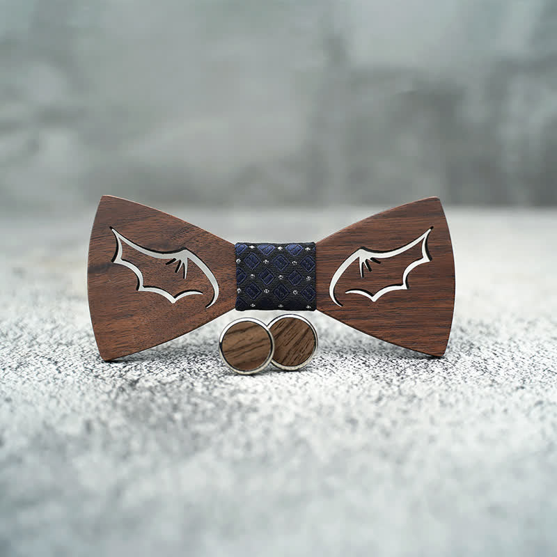 3Pcs Men's Demon Wings Wooden Bow Tie Set - Image 2