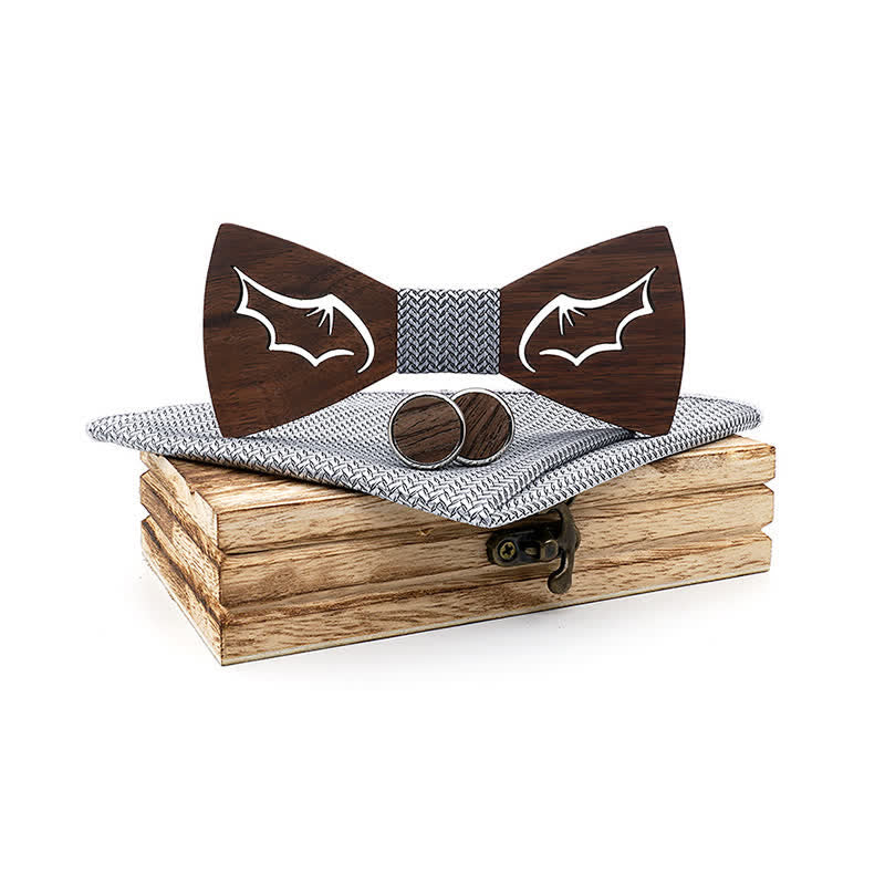 3Pcs Men's Demon Wings Wooden Bow Tie Set - Image 9