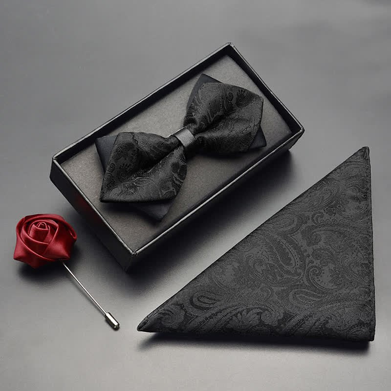 3Pcs Men's Exotic Paisley Double Pointed Bow Tie Set - Image 11