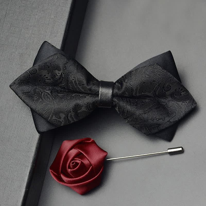 3Pcs Men's Exotic Paisley Double Pointed Bow Tie Set - Image 13