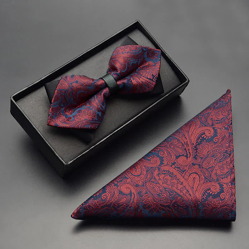 3Pcs Men's Exotic Paisley Double Pointed Bow Tie Set - Image 6