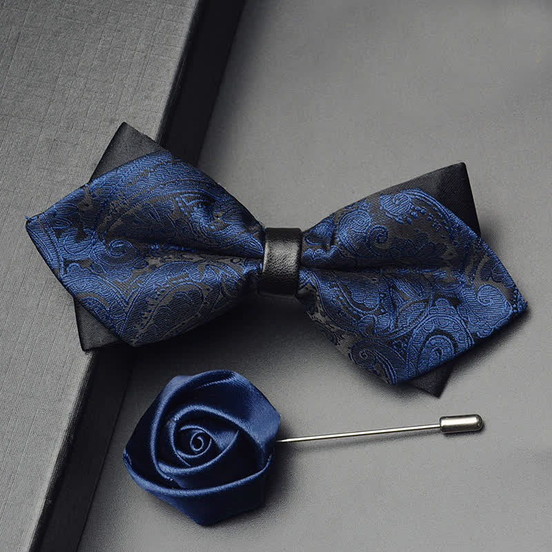 3Pcs Men's Exotic Paisley Double Pointed Bow Tie Set - Image 9