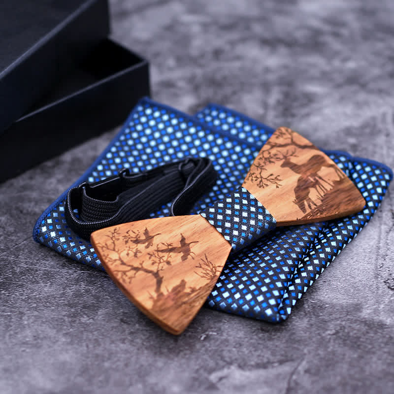 3Pcs Men's Fancy Christmas Elk Wooden Bow Tie Set - Image 4