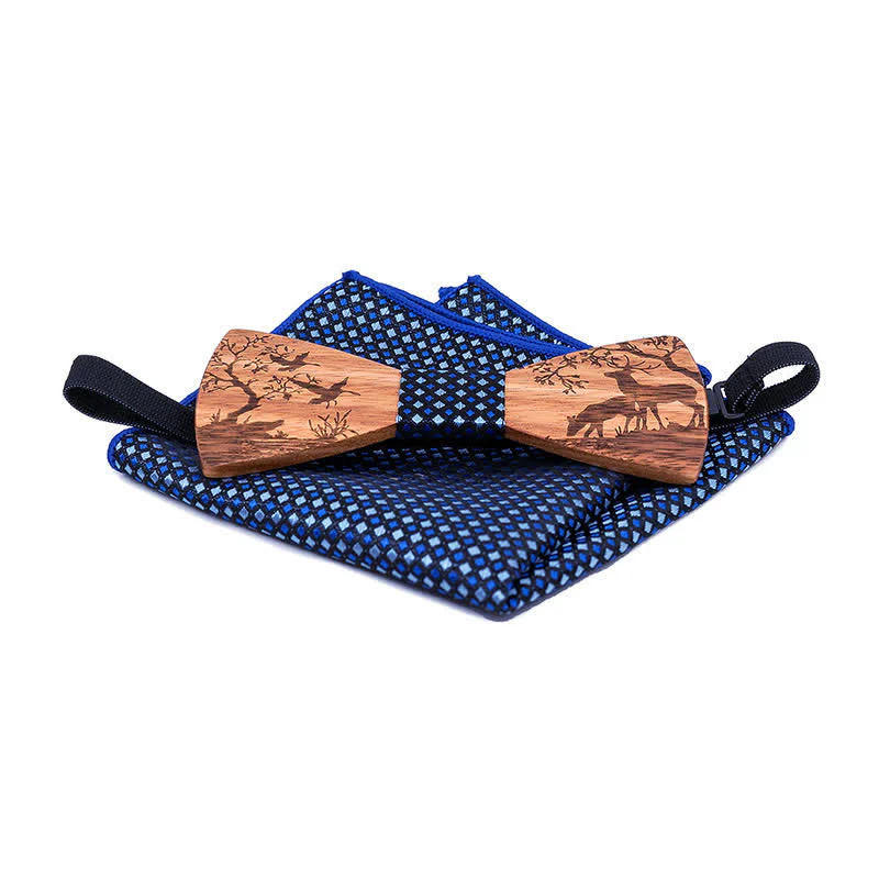 3Pcs Men's Fancy Christmas Elk Wooden Bow Tie Set - Image 7