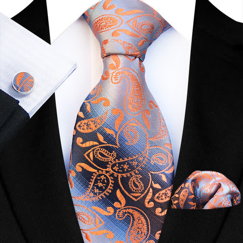 3Pcs Men's Fancy Gradient Ramp Paisley Necktie Set - Image 2