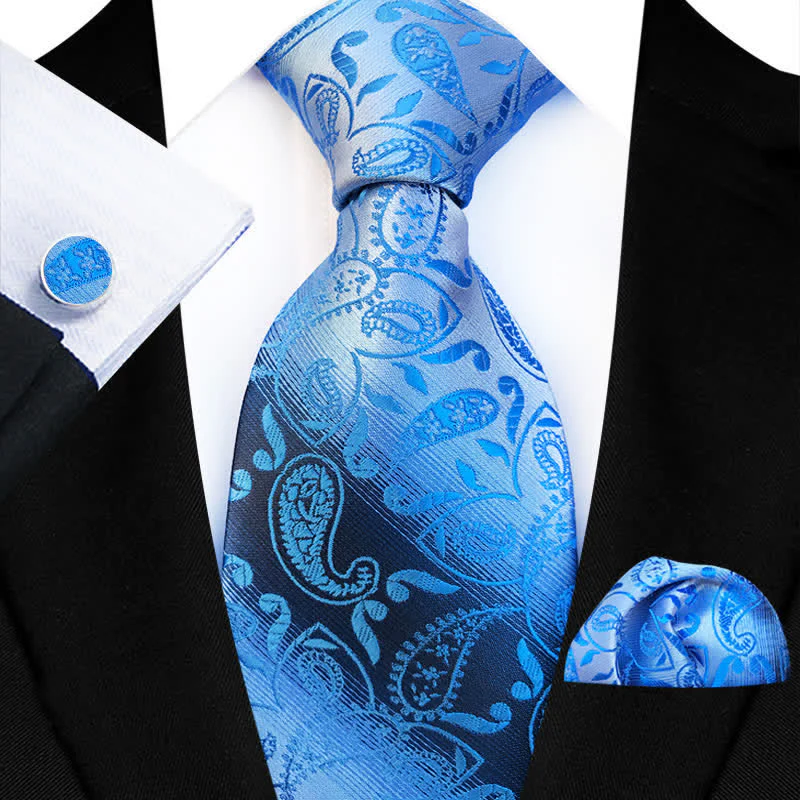 3Pcs Men's Fancy Gradient Ramp Paisley Necktie Set - Image 3