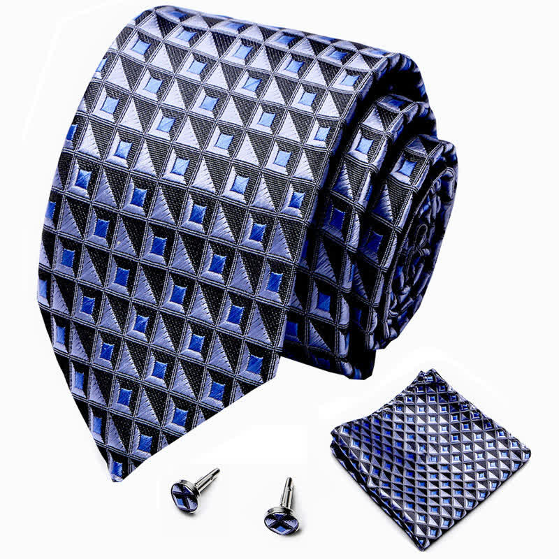 3Pcs Men's Fantasy Blue & Black Diamond Necktie Set - Image 2