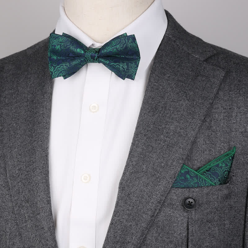 3Pcs Men's Fantasy Paisley Pocket Square Necktie Bow Tie Set - Image 10
