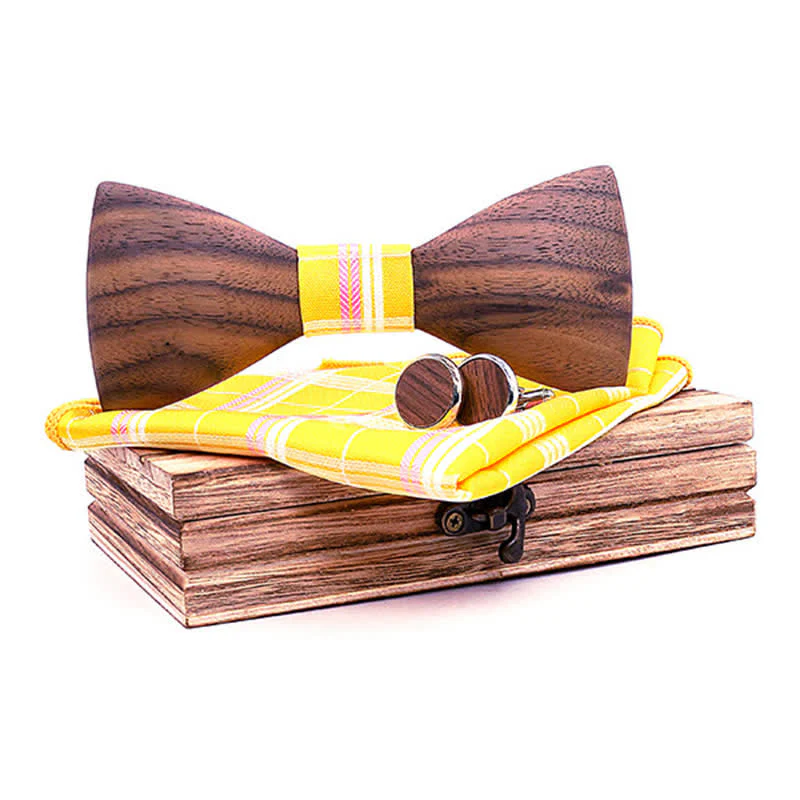 3Pcs Men's Fashion Black Walnut Wooden Bow Tie Set - Image 11
