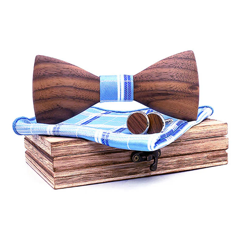 3Pcs Men's Fashion Black Walnut Wooden Bow Tie Set - Image 12