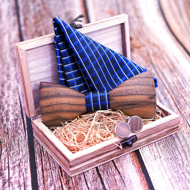 3Pcs Men's Fashion Black Walnut Wooden Bow Tie Set - Image 2