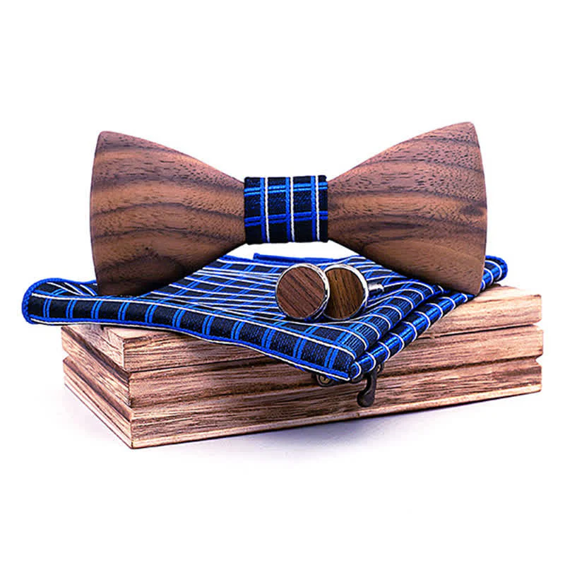 3Pcs Men's Fashion Black Walnut Wooden Bow Tie Set - Image 3