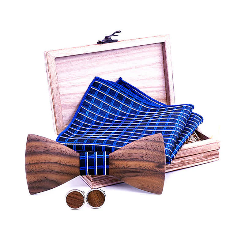 3Pcs Men's Fashion Black Walnut Wooden Bow Tie Set - Image 4