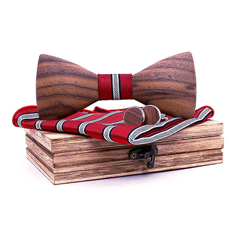 3Pcs Men's Fashion Black Walnut Wooden Bow Tie Set - Image 9