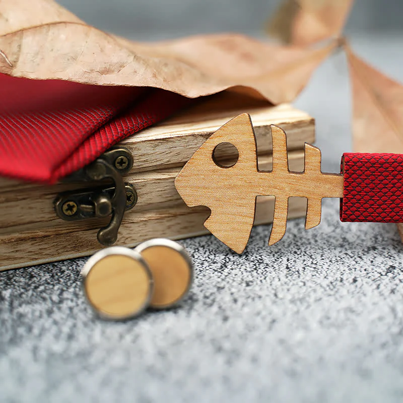 3Pcs Men's Fishbone Wooden Bow Tie Set - Image 4