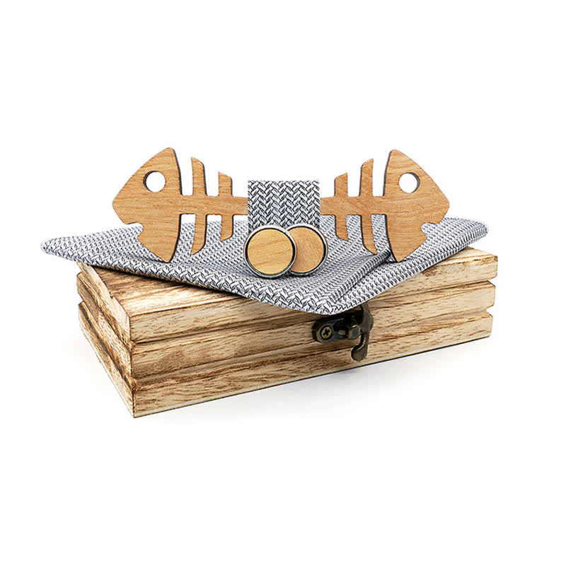 3Pcs Men's Fishbone Wooden Bow Tie Set - Image 9