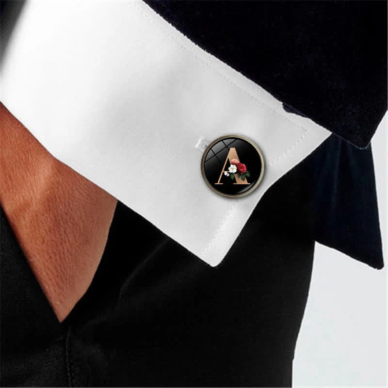 3Pcs Men's Flower 26 Capital Letters Tie Clip Brooch Cufflinks Set - Image 3
