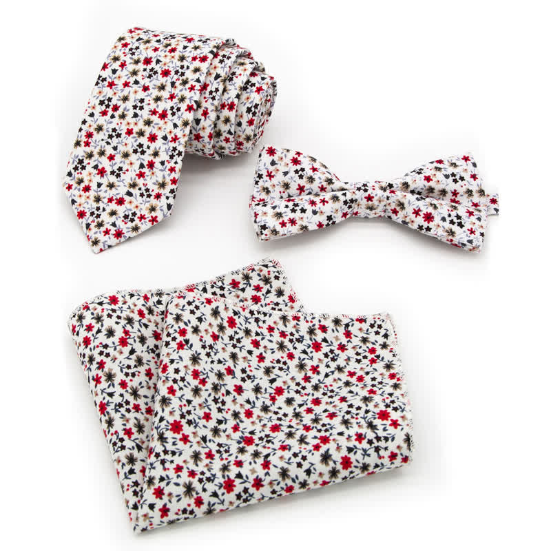 3Pcs Men's Flowers Paisley Cotton Bow Tie Necktie Set - Image 22