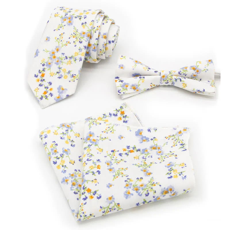 3Pcs Men's Flowers Paisley Cotton Bow Tie Necktie Set - Image 25