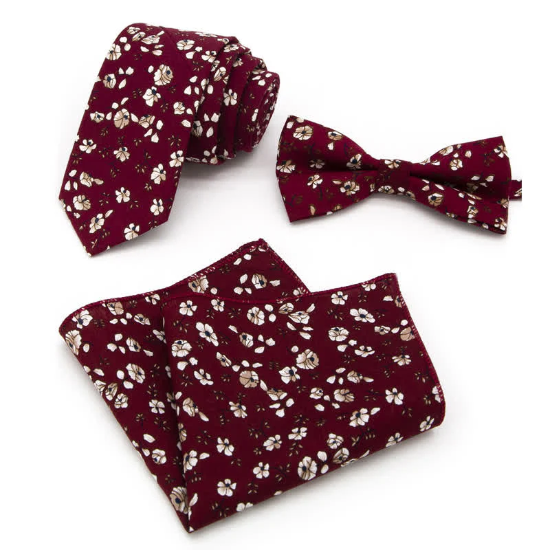 3Pcs Men's Flowers Paisley Cotton Bow Tie Necktie Set - Image 31