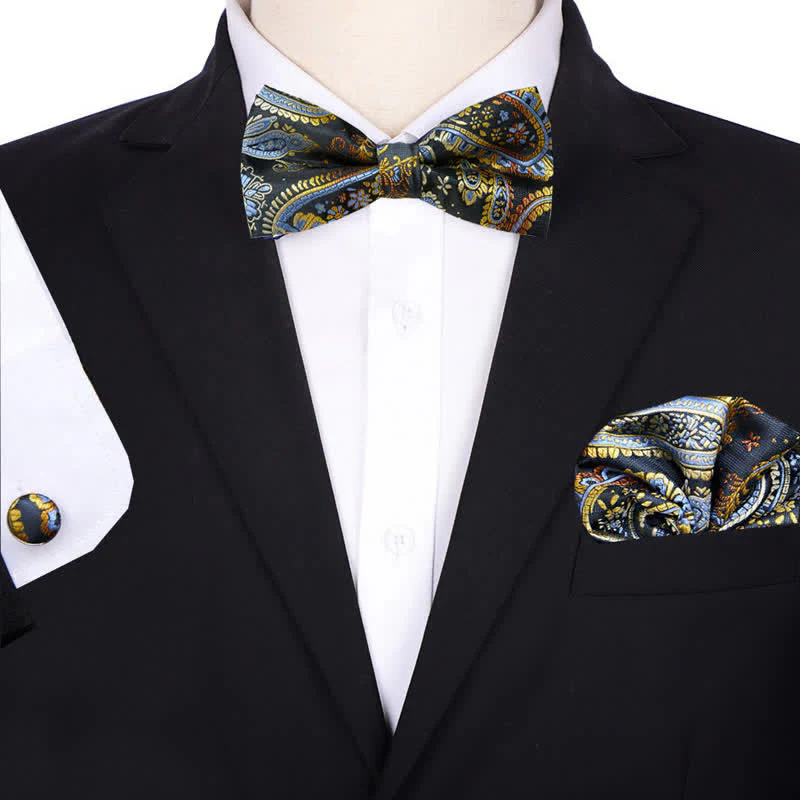 3Pcs Men's Formal Jacquard Paisley Pocket Square Bow Tie Set - Image 2