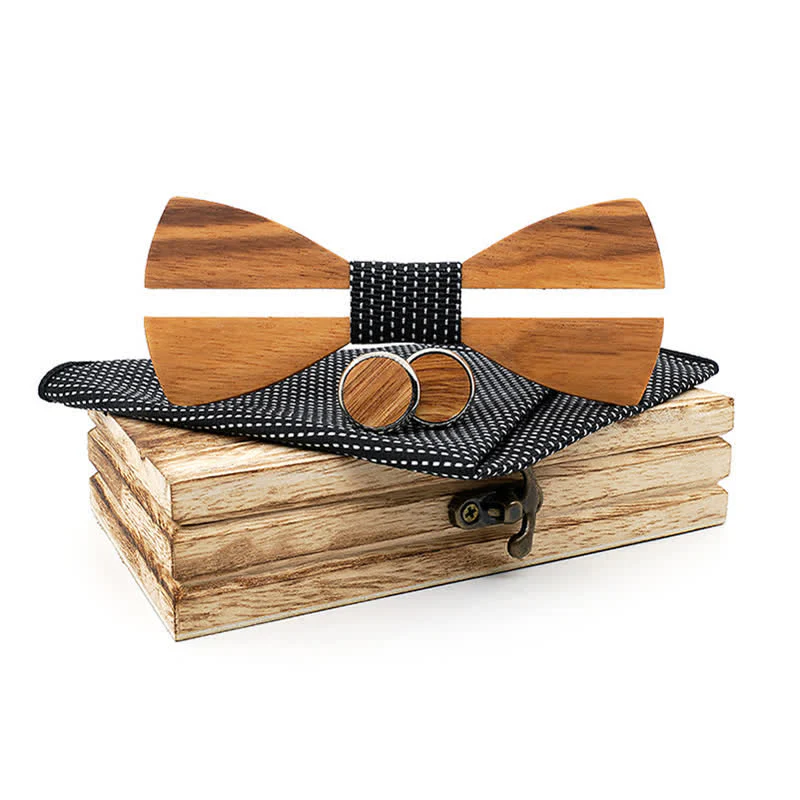 3Pcs Men's Funny Hollow Moustach Wooden Bow Tie Set - Image 11