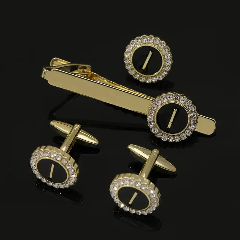 3Pcs Men's Gold 26 Capital Letters Tie Clip Brooch Cufflinks Set - Image 9