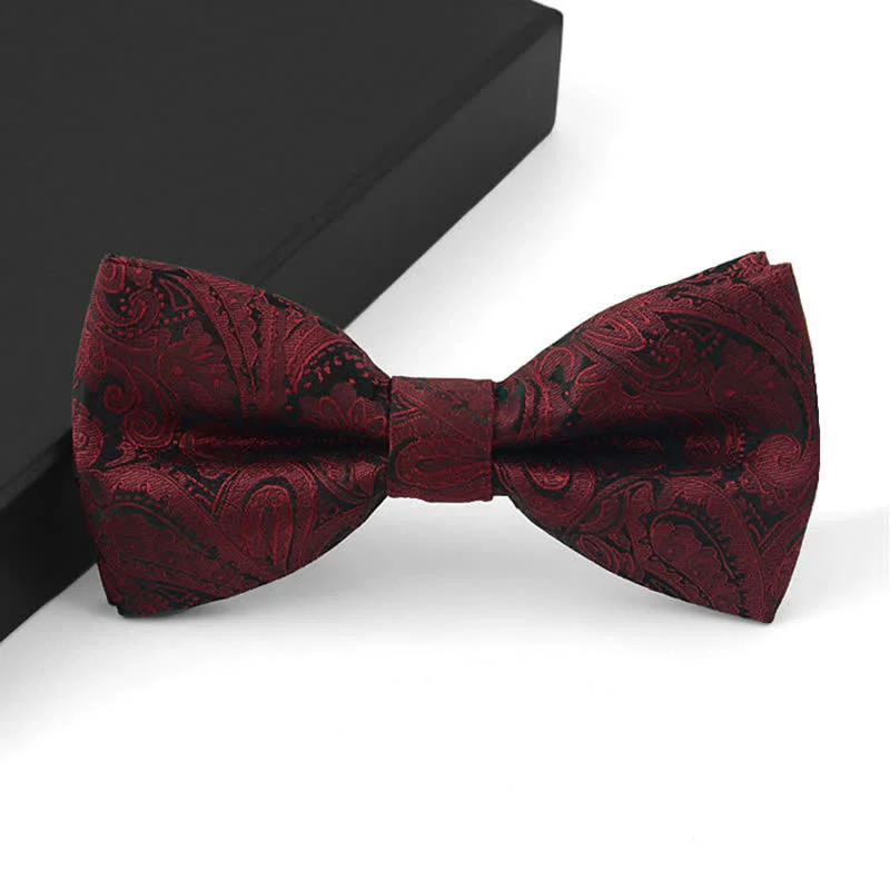 3Pcs Men's Gorgeous Burgundy Handkerchief Bow Tie Set - Image 2