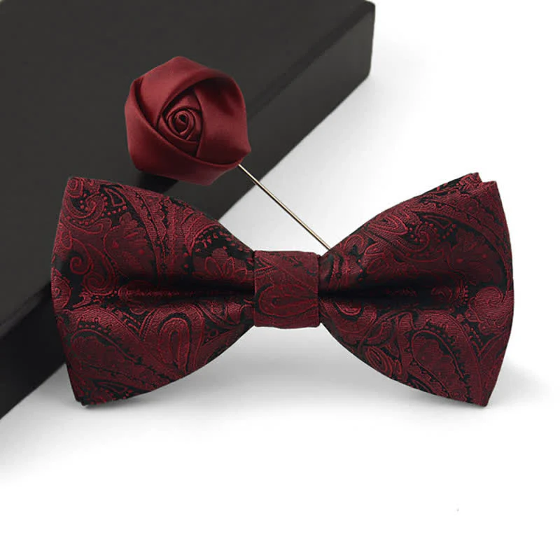 3Pcs Men's Gorgeous Burgundy Handkerchief Bow Tie Set - Image 3