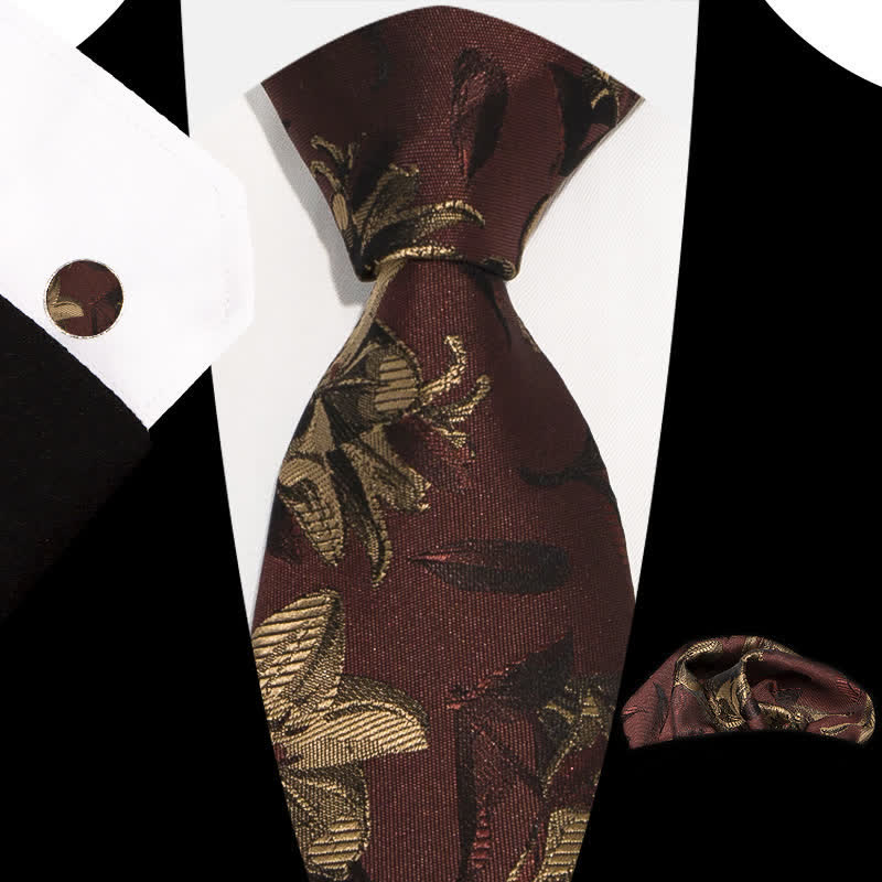 3Pcs Men's Graceful Exquisite Floral Pattern Necktie Set - Image 2